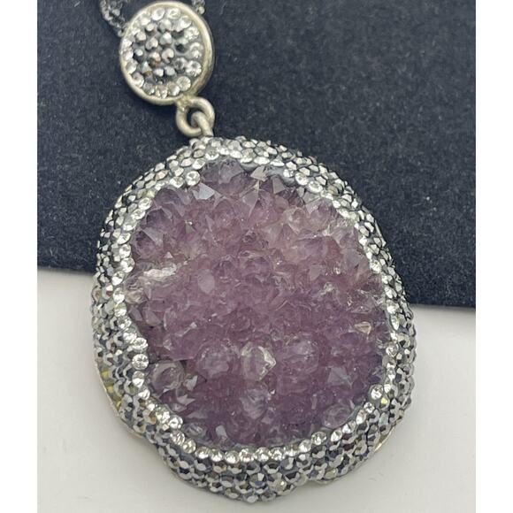 Raw Amethyst Sterling Silver Necklace Pendant 925 Druzy - Picture 2 of 16